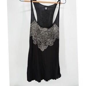 Life & Death Tank Top Womens Large Black Silver Mandala Graphic Racerback Gothic